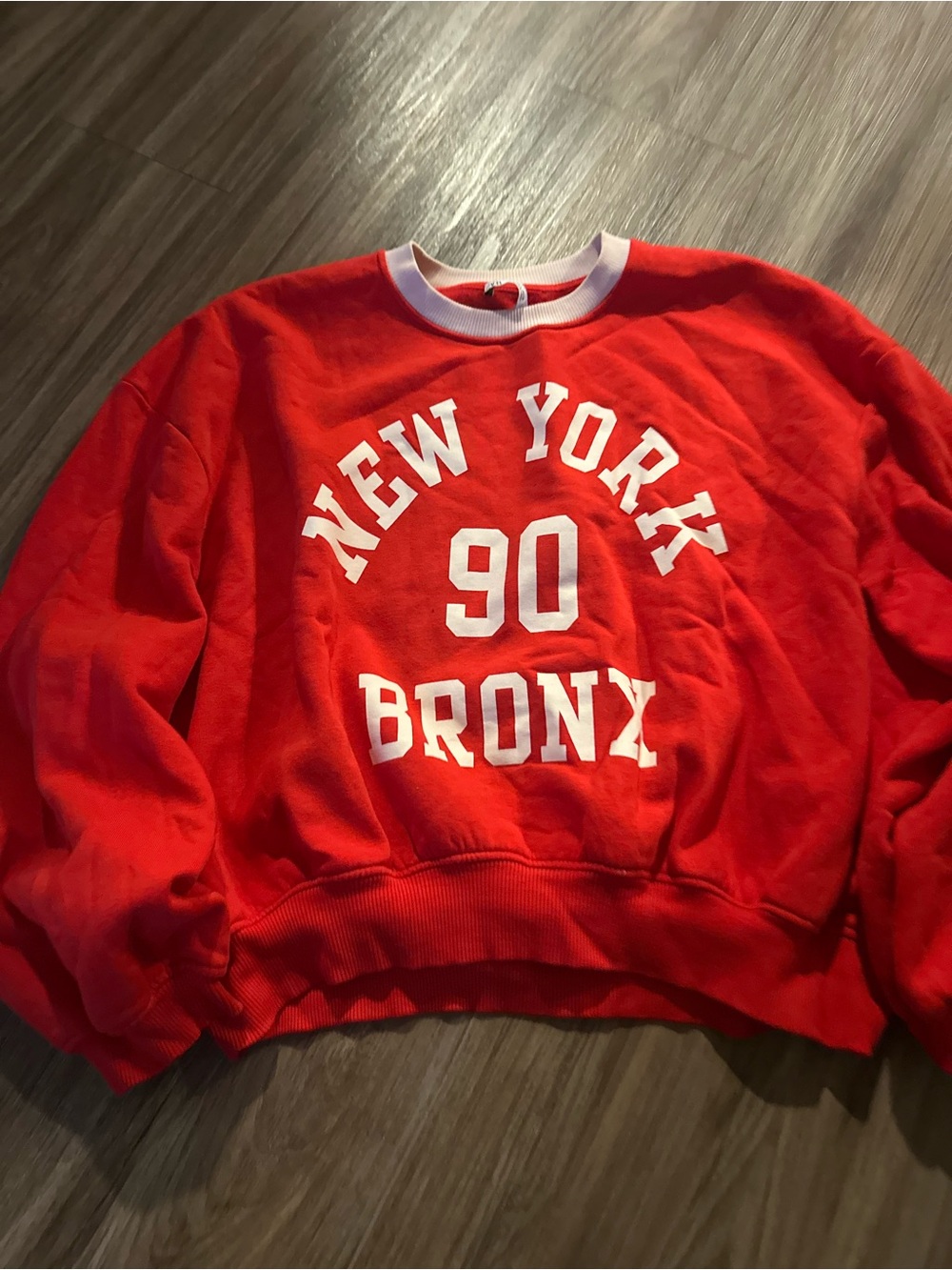 Zara Red Sweatshirt with Cream Ribbed Collar